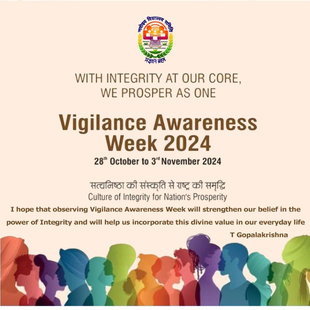 nvsrohyd's tweet photo. With integrity at our core, we #NVSHyd prosper as one. Observing #VigilanceAwarenessWeek2024 from 28th Oct to 3rd Nov to strengthen our commitment to a culture of honesty and transparency. Let’s embrace integrity for a prosperous and united nation. #IntegrityForProsperity #VigilanceAwareness @NvsHyd