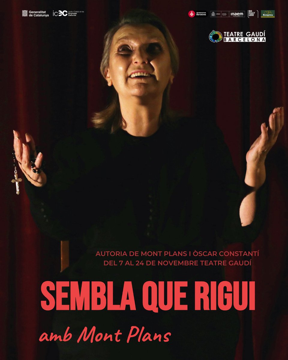 Del 7 al 24 de novembre arriba “SEMBLA QUE RIGUI”, al Teatre Gaudi ✨ un monoleg únic interpretat per la
magnífica Mont Plans🎭

No et perdis aquesta fusió de paraules, música i emocions.

🎟️Entrades: teatregaudibarcelona.koobin.com/?action=PU_eve…