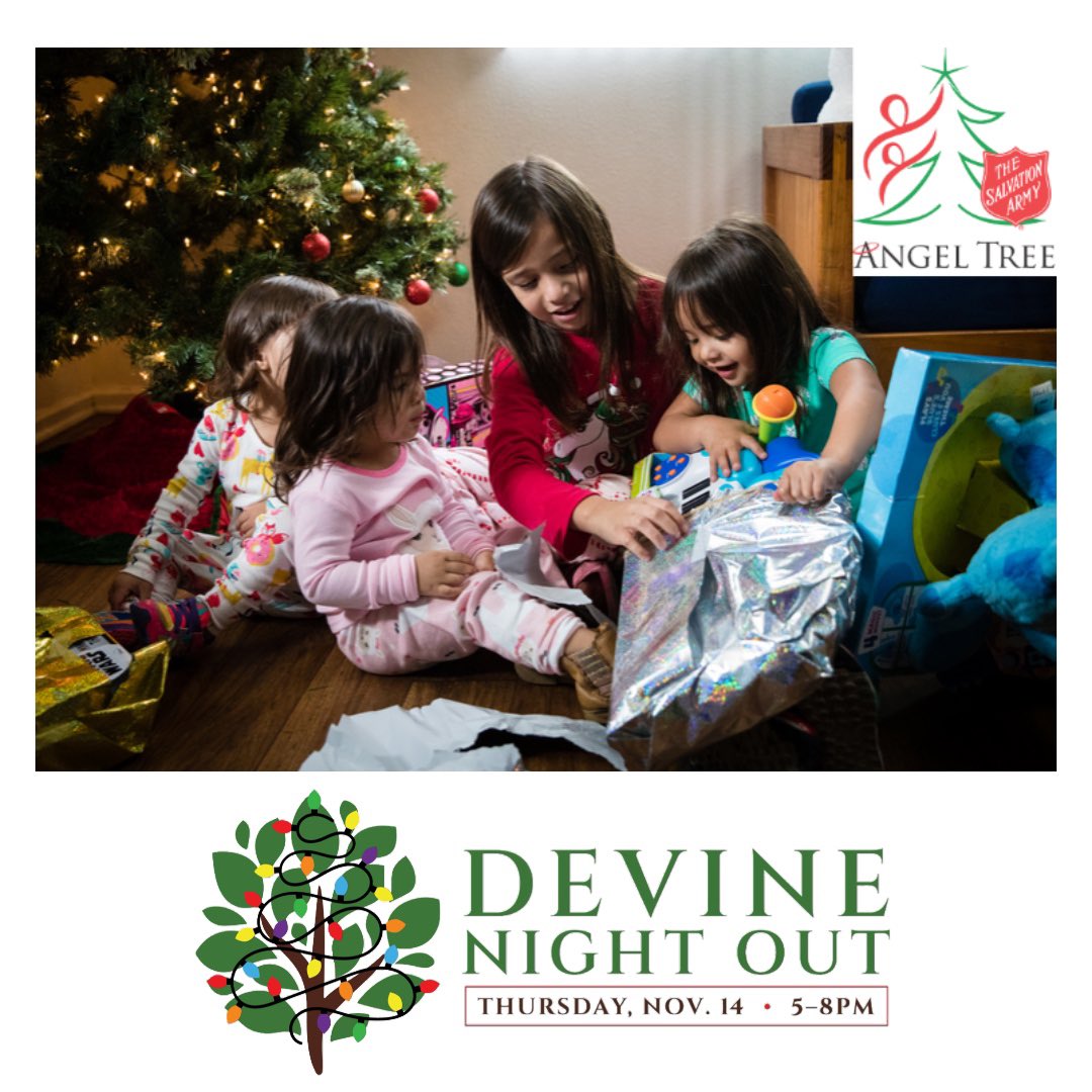 Look for <a href="/SalArmyMidlands/">SalvationArmyMidland</a> Angel Tree at Devine Night Out happening 11/14 from 5-8pm. Be a child’s angel this year w/ a donation that ensures a child who would not normally receive gifts have a wonderful Christmas! 👉 Volunteers will be set up in front of Slate (2702 Devine St).