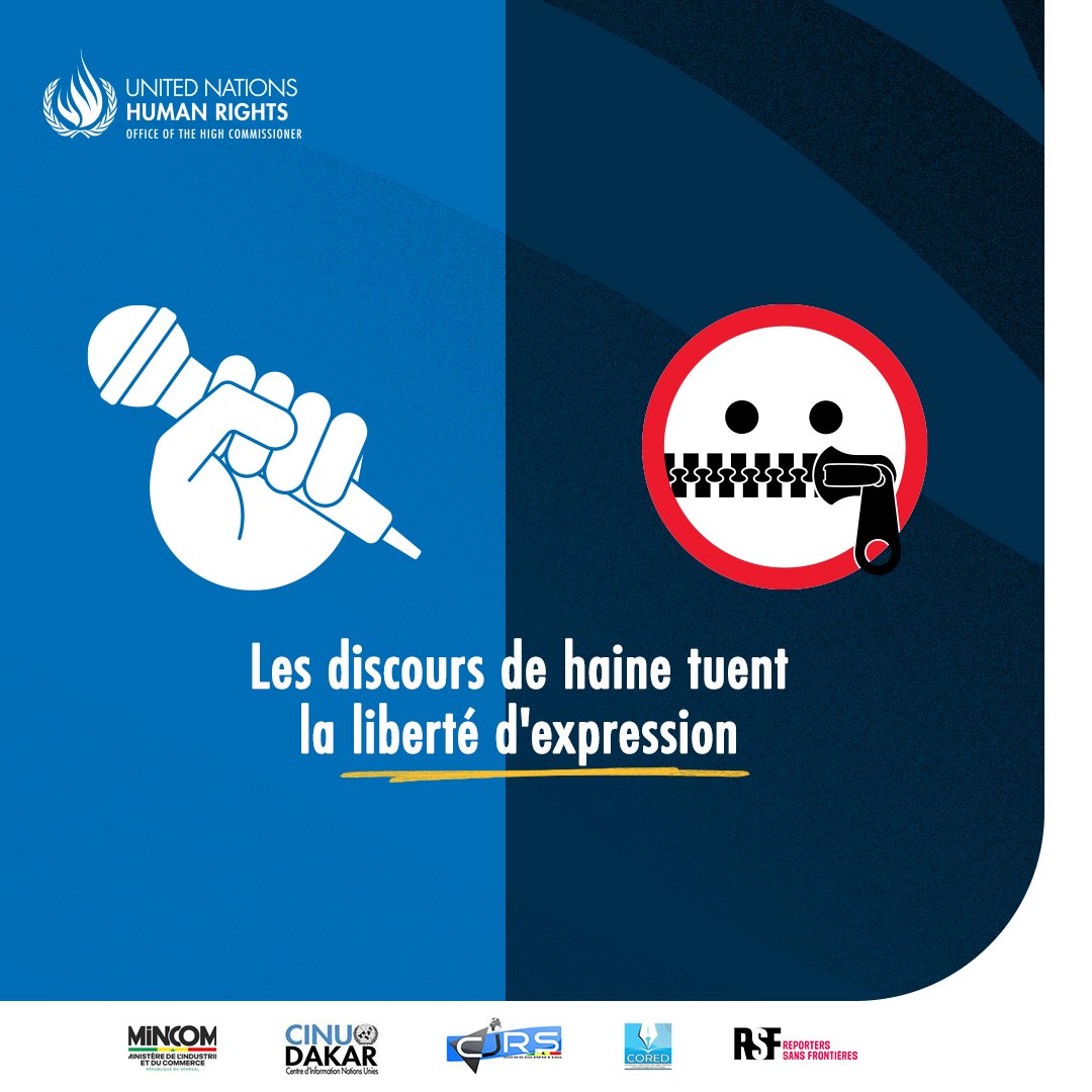 ONU Droits de l'Homme - Afrique de l'Ouest (@onu_droits_brao) on Twitter photo La liberté d'expression est un droit fondamental et ne doit pas légitimer les propos haineux. Ils étouffent le dialogue, menacent la sécurité des journalistes et des citoyens. Préservons une parole libre et saine
#Legislatives2024 #EndHateSpeech <a href="/mctngouvsn/">Ministère Communication - Télécoms et Numérique</a> <a href="/CJRS221/">Convention des Jeunes Reporters du Sénegal</a> <a href="/csdhofficiel/">CNDH Sénégal</a> La liberté d'expression est un droit fondamental et ne doit pas légitimer les propos haineux. Ils étouffent le dialogue, menacent la sécurité des journalistes et des citoyens. Préservons une parole libre et saine
#Legislatives2024 #EndHateSpeech <a href="/mctngouvsn/">Ministère Communication - Télécoms et Numérique</a> <a href="/CJRS221/">Convention des Jeunes Reporters du Sénegal</a> <a href="/csdhofficiel/">CNDH Sénégal</a>