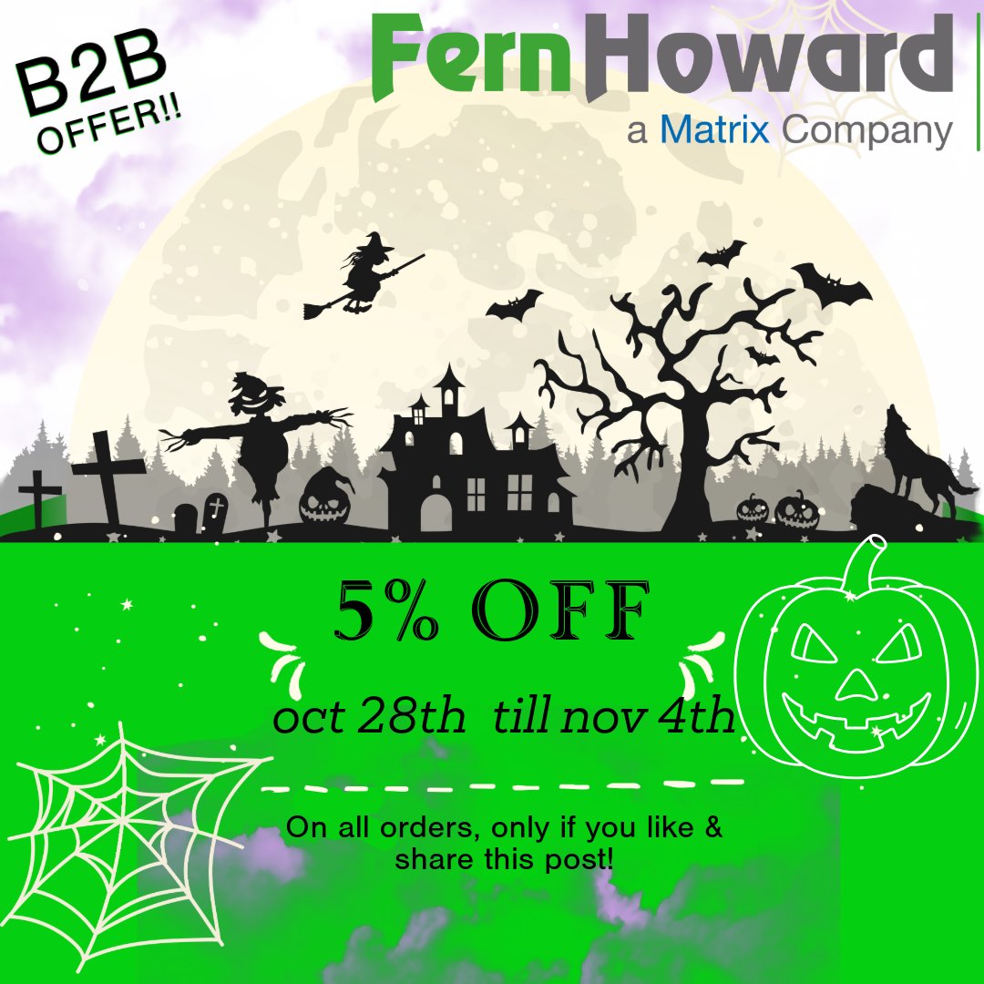 🎃 This Halloween, treat your business to spook-tacular savings! 
Enjoy 5% off on all orders placed by 4th November. Don’t miss out on this limited-time offer – no tricks, just treats for your business! 👻 #HalloweenSavings #B2B #LimitedTime #OrderNow