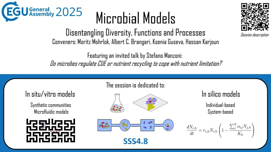 MoritzMohrlok (@mmohrlok) on Twitter photo Its #egu abstract season again! Working on #modelling the #soil system with a focus on #microbes? Submit your abstract to our session SSS4.8 until January 15th :) This time with invited speaker @ManzoniLab! More information at meetingorganizer.copernicus.org/EGU25/session/…
<a href="/AlbertBrangari/">Albert Brangarí</a> <a href="/kseguseva/">Ksenia Guseva</a> Its #egu abstract season again! Working on #modelling the #soil system with a focus on #microbes? Submit your abstract to our session SSS4.8 until January 15th :) This time with invited speaker @ManzoniLab! More information at meetingorganizer.copernicus.org/EGU25/session/…
<a href="/AlbertBrangari/">Albert Brangarí</a> <a href="/kseguseva/">Ksenia Guseva</a>
