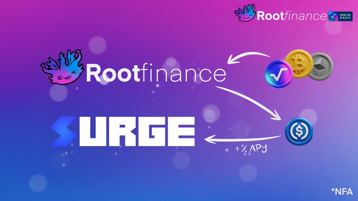 RootFinanceXRD's tweet photo. 💰 $USDC Strategy with #RootFinance and @surge_trade
- Supply assets on https://t.co/lf2GqI6Ejc 🌱
- Borrow $USDC at a low interest rate 📈
- Supply $USDC on https://t.co/Az3WddJnTd to earn a 4.94% APY ⚡️
Start your #DeFi strategy now!🌱⚡️ #NFA