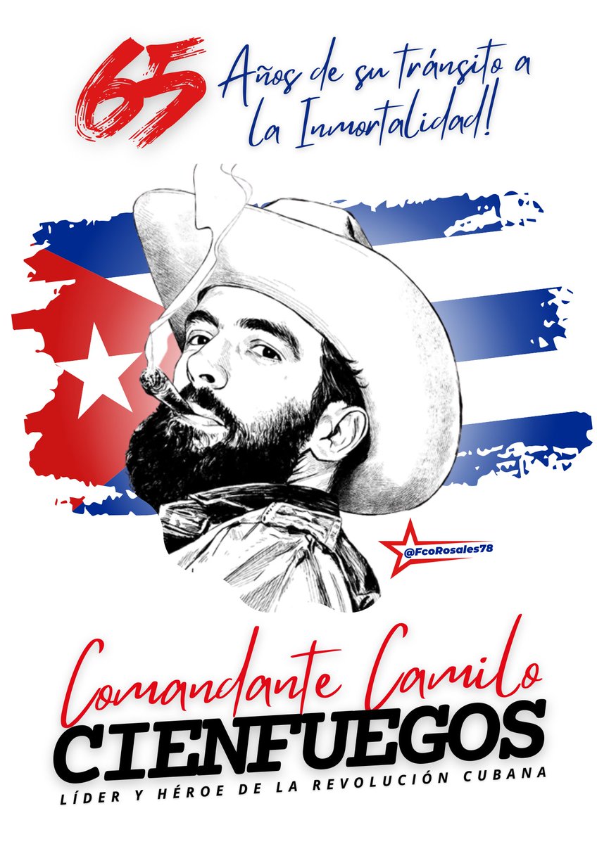 "Hombres como Camilo Cienfuegos surgieron del pueblo y vivieron para el pueblo".
Un día como hoy, #28Octubre , conmemoramos el 65 aniversario del tránsito a la inmortalidad el Señor de la Vanguardia.
¡Hasta la victoria siempre!

#CamiloVive
<a href="/Atego16/">@🅰🆃🅴🅶🅾 🇳🇮</a> <a href="/campos_2024/">Campos Felipe</a> <a href="/corpav_m/">Carnitas ❤🖤❤🇳🇮</a>