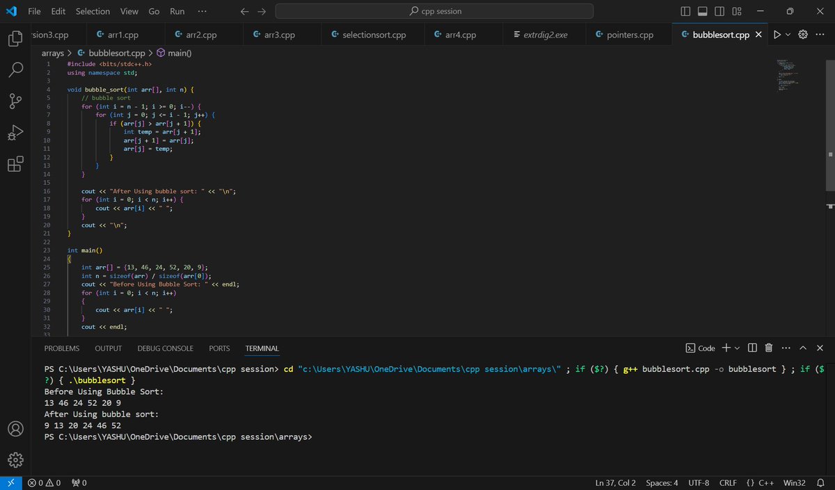 YashikaCha83487's tweet image. #25daysofcode #namespace 
#day25
today I did basic concepts of pointers and learnt bubble sort

 and with this I  finish 25 code of challenge