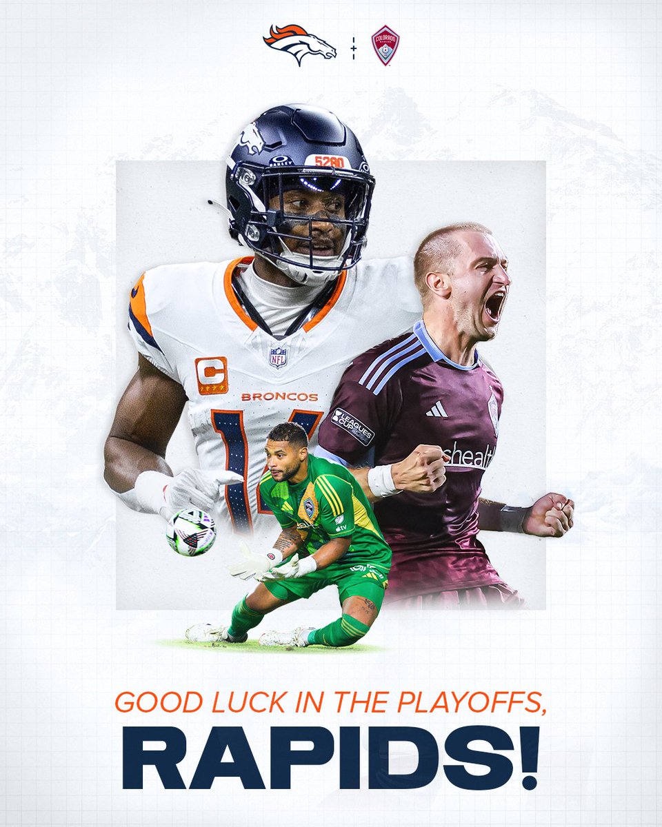 Broncos's tweet photo. Good luck in the #MLSCupPlayoffs, @ColoradoRapids!

#BroncosCountry x #Rapids96 https://t.co/T1ISVSjPMA