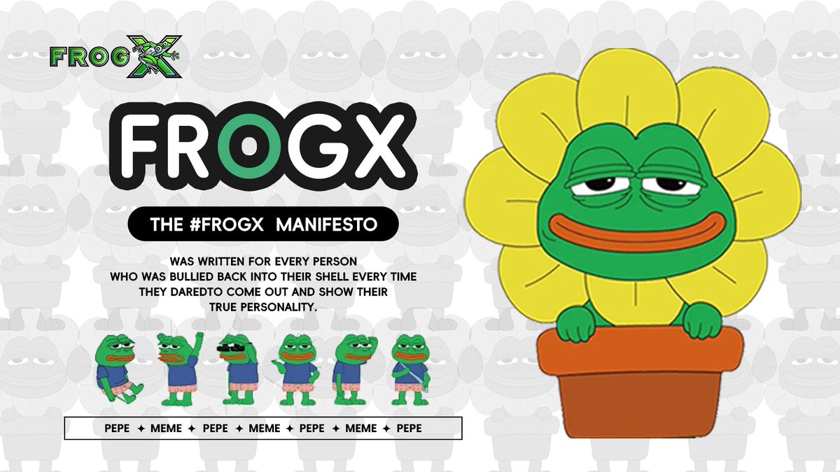 FROGXcrypto's tweet photo. The #FrogX Manifesto was written for every person who was bullied back into their shell every time they dared to come out and show their true personality.✊
#MeMe #FrogX #FX #BTC #ETH #DAO #PEPE #BSC #BURVE https://t.co/NfUJyQTS7y