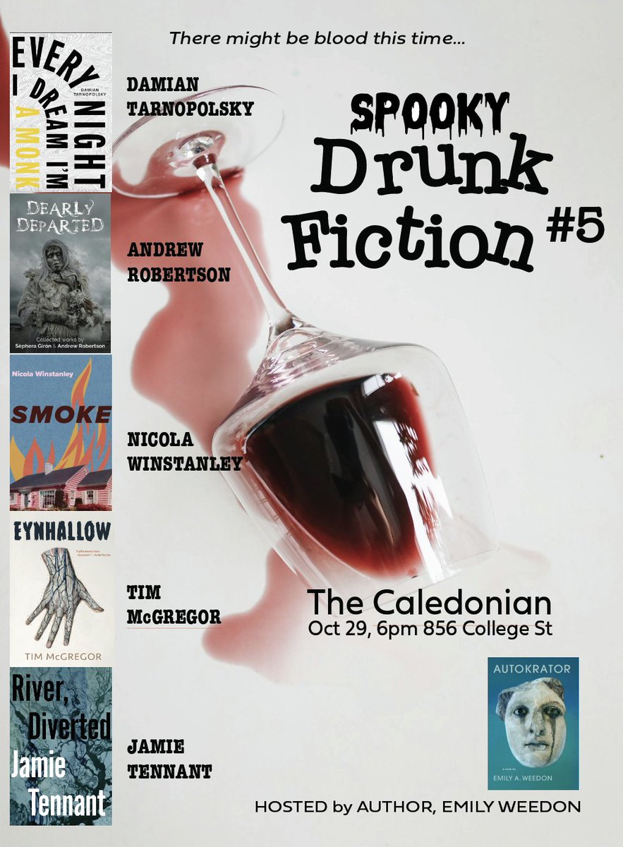 Tim McGregor (@timmcgregor1) on Twitter photo Halloween is almost here! October 29 at 6PM, I'll be reading at Drunk Fiction #5 at <a href="/CaledonianPub/">The Caledonian</a> along with spooky authors @AndrewAwesome76, <a href="/NicWinstanley/">Nicola Winstanley</a>, <a href="/jtennant1020/">Jamie Tennant</a>, Damien Tarnopolsky and host <a href="/EmilyWeedon2/">Emily A. Weedon</a>
The Caledonian is a great place. Come get spooky! Halloween is almost here! October 29 at 6PM, I'll be reading at Drunk Fiction #5 at <a href="/CaledonianPub/">The Caledonian</a> along with spooky authors @AndrewAwesome76, <a href="/NicWinstanley/">Nicola Winstanley</a>, <a href="/jtennant1020/">Jamie Tennant</a>, Damien Tarnopolsky and host <a href="/EmilyWeedon2/">Emily A. Weedon</a>
The Caledonian is a great place. Come get spooky!