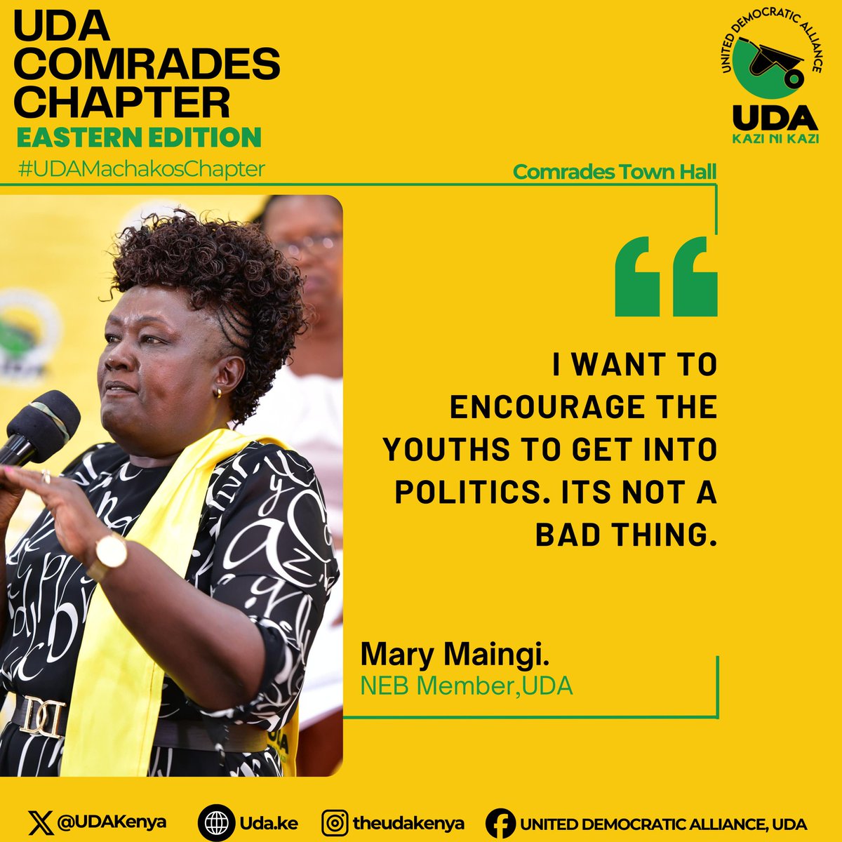 UDAdocument's tweet photo. @HassanOmarH Encouraging youth to join politics it's not a bad thing #UDAMachakosChapter
UDA Town Hall https://t.co/jZjyfuupj5