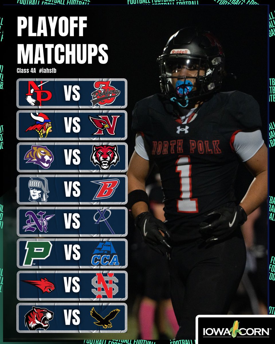 🚨CLASS 4A PLAYOFF MATCHUPS🚨

THE ROAD TO THE DOME IS SET.

#iahsfb #ihsaa | Davin Bakerink