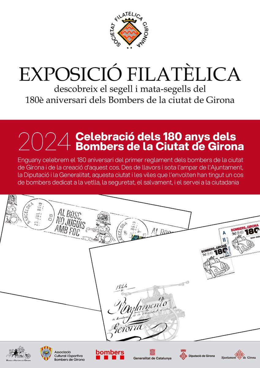 Bombers (@bomberscat) on Twitter photo Descobreix el segell commemoratiu dels 180 anys dels Bombers de Girona #REGirona en les exposicions de la Societat Filatèlica. En les diverses fires veuràs exposats diferents segells històrics de #bomberscat 👨🚒👩🚒
📍 Sala Carbonera <a href="/mhistoria_gi/">Museu d'Història de Girona</a>. Pujada de Sant Feliu, Girona. Descobreix el segell commemoratiu dels 180 anys dels Bombers de Girona #REGirona en les exposicions de la Societat Filatèlica. En les diverses fires veuràs exposats diferents segells històrics de #bomberscat 👨🚒👩🚒
📍 Sala Carbonera <a href="/mhistoria_gi/">Museu d'Història de Girona</a>. Pujada de Sant Feliu, Girona.