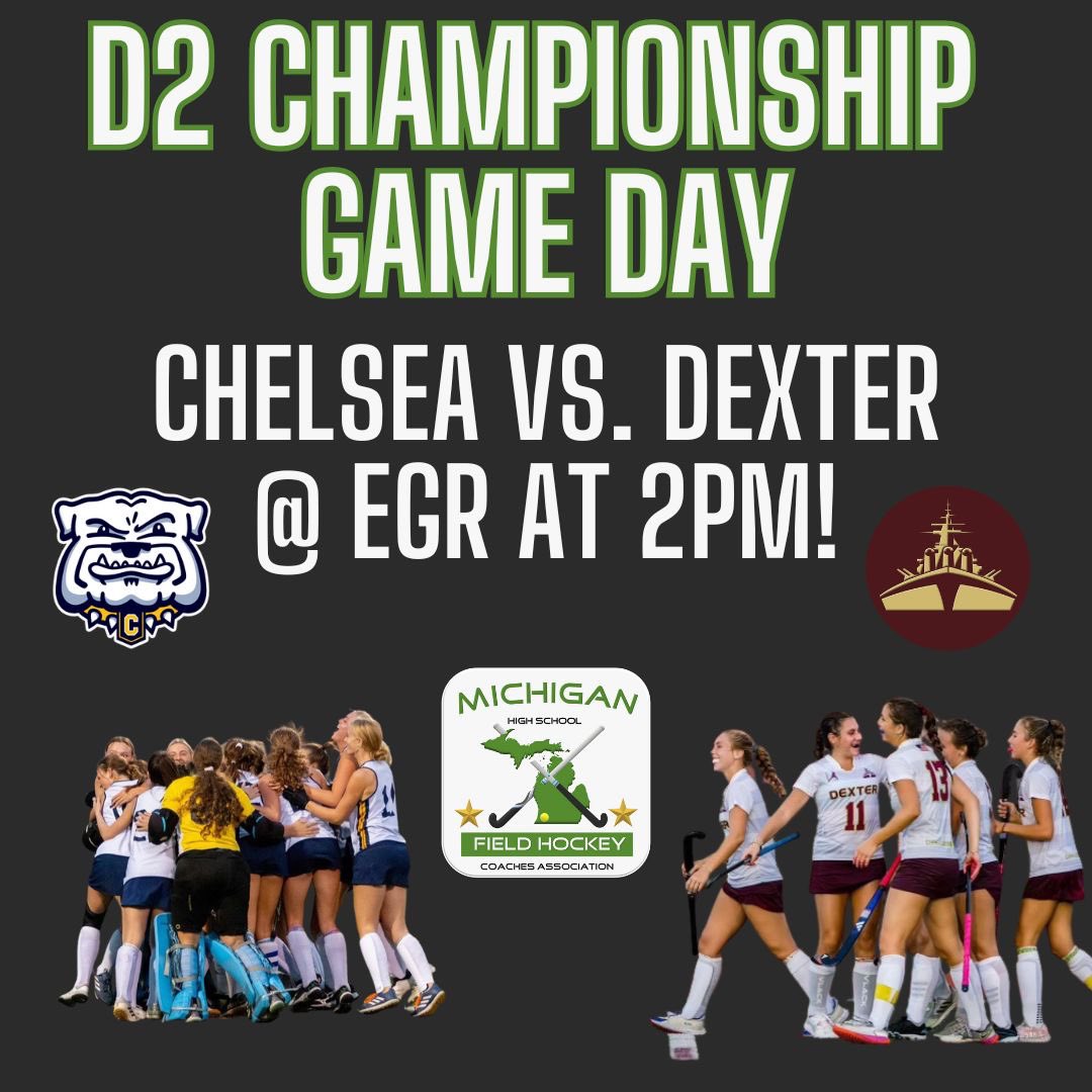 MFHCA_'s tweet photo. Happy State Championship Game Day! Here is today’s D2 matchup!

Livestream Link: https://t.co/5uBAIM1ITz

@BulldogFH @ChelseaBulldogs @dexfhockey @DexterAthletics @GreatLakesRFH @statechampsmich @MHSAA #fieldhockey #statechamps https://t.co/Qp6RucrnP4