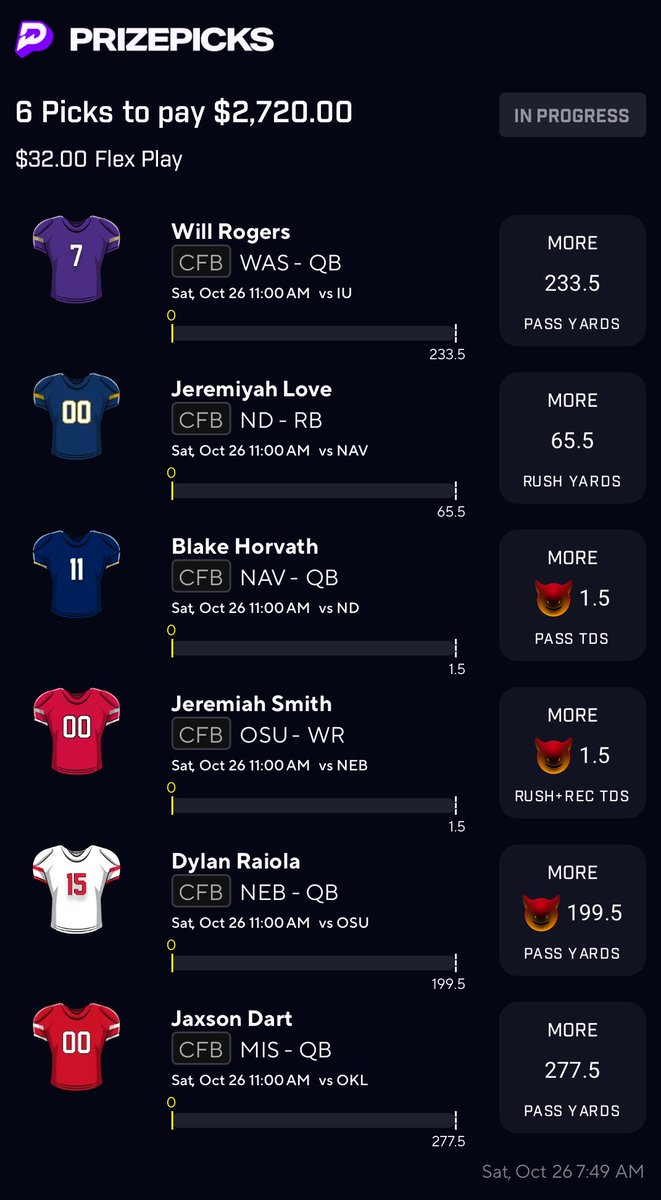 BubbaPrizePrick's tweet photo. CFB early game slate

It ain’t gambling if you know you’re gonna win

Be seein🫡 #prizepickscfb #prizepicks https://t.co/yzWjuZvsmX