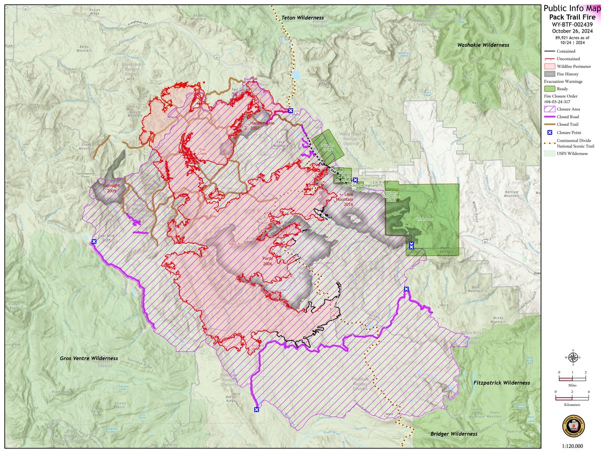 BridgerTetonNF's tweet photo. #PackTrailFire is 89,921 Acres and 70% confined. Crews work to remove equipment from the field, chip slash, clean roadside drainages and cold trail the fire's edge. https://t.co/tcaXq19mju