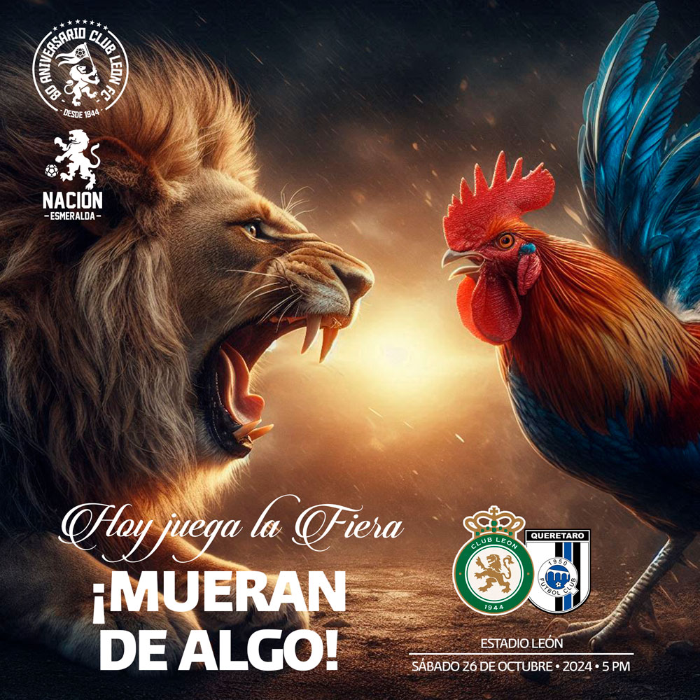 NacionEsmeralda's tweet photo. ¡MUERAN DE ALGO!
#HoyJuegaLaFiera
León mantiene la vela encendida que le da esperanzas de continuar vivo en sus aspiraciones de play-in. Imperativo hoy vencer a Querétaro y esperar resultados favorables.
¿Ganará León en esta tarde de #TODOSXUNO?
#ElPrimerGrandeDeMéxico 🇲🇽