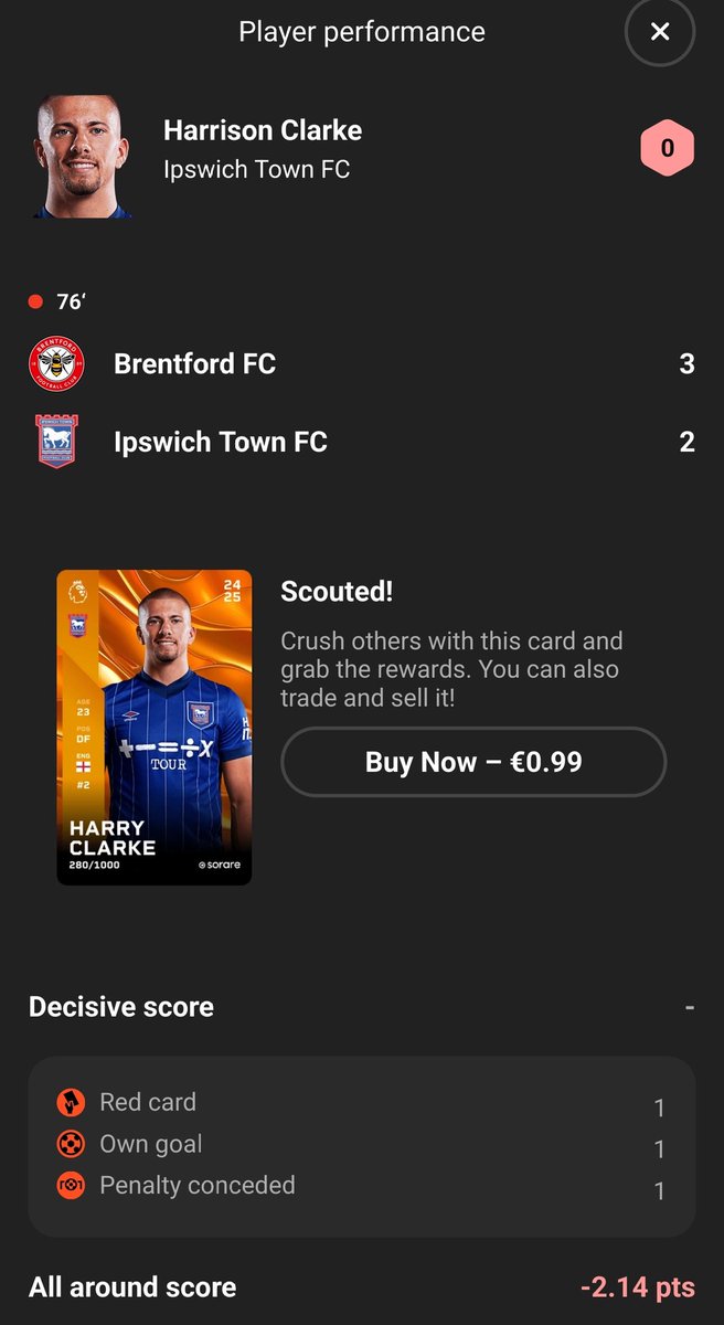 Manager: How many Negative decisive score you want? 
Clarke : YES 
#Sorare