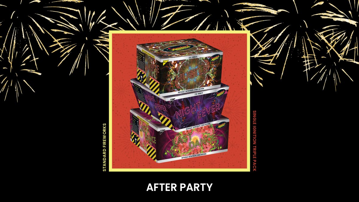 Looking for a few amazing single ignitions for your Bonfire Night party!? We have the perfect solution with our After Party Triple Pack - containing 54 shot, 70 shot and 90 shot aerial displays that pack in loads of effects and bright, colourful bursts.

#Fireworks #BonfireNight