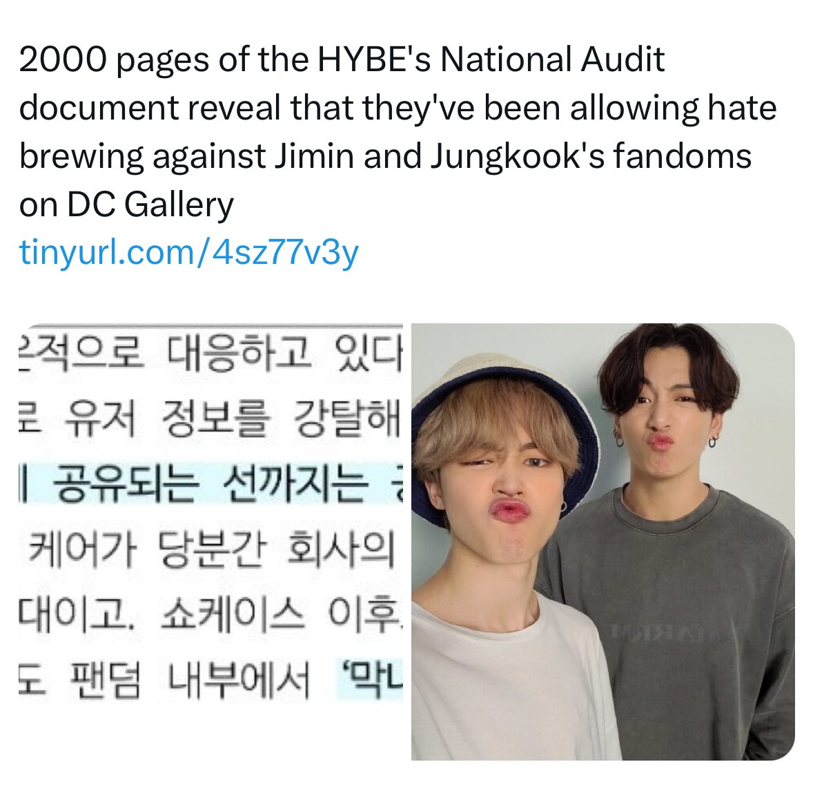 bw_busan's tweet photo. so hybe is okay with akgaes attacking jm and jk on dc gallery and does nothing against the hate but allows this disgusting btch have a platform and removes copyright claims even though she spreading lies and harmful content?? ok I see how it is https://t.co/Oz4rImEawH