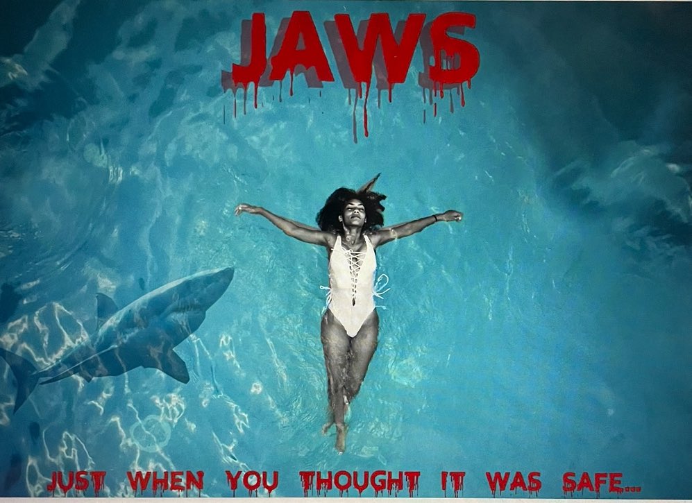 StockgrnTech's tweet photo. Our Year 10 Imedia students smashing their client brief to redesign the iconic Jaws movie poster! Looking at contrast, symmetry and dynamics in design, Omari, Ayaan, Aleena and Cameron have pride passes coming their way!@Stockgrn #creativeimedia #ocrcreativeimedia #graphicdesign https://t.co/QAwPAiScmQ