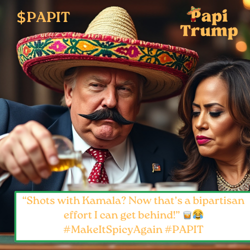 papitrump2024's tweet photo. “Shots with Kamala? Now that’s a bipartisan effort I can get behind!” 🥃😂 #MakeItSpicyAgain #PAPIT https://t.co/Ig6LsC0Ifr