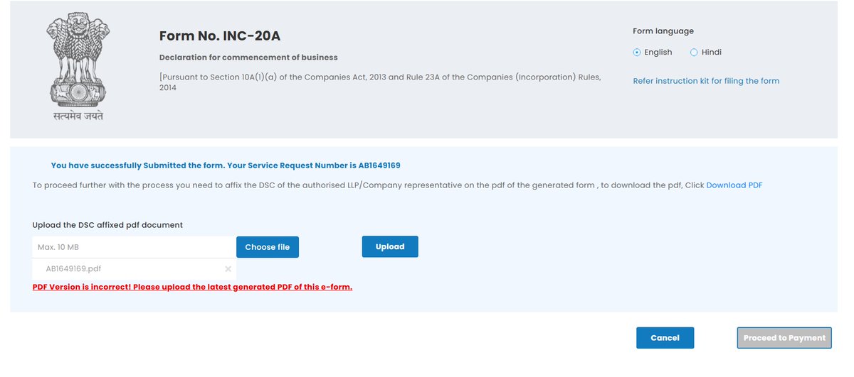darshankerala's tweet photo. Can anyone help me with this error in MCA site. While trying to submit the complaint in MCA site, site shows error message. Tried using different browsers also

#mca #mca21 #annualfiling @HelpdeskMCA21V3 @MCA21India @FinMinIndia https://t.co/O5qjhrX1rH