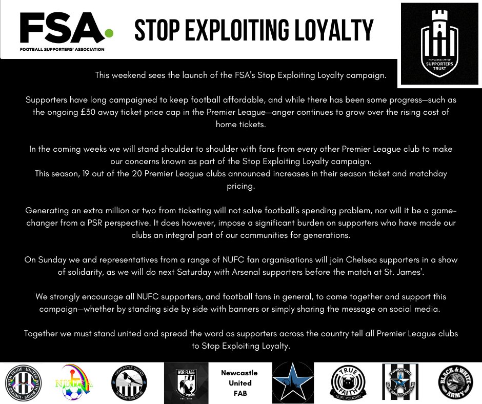 NUSCuk's tweet image. Standing together #StopExploitingLoyalty #NUFC