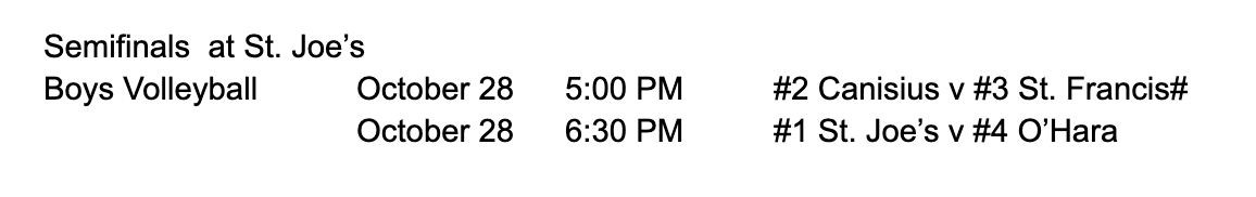 MonsignorMartin's tweet photo. The Boy's volleyball playoffs will take place at St. Joe's on Monday, 10/28.  Admission is $5 at the door. https://t.co/VyWJWKgK4V