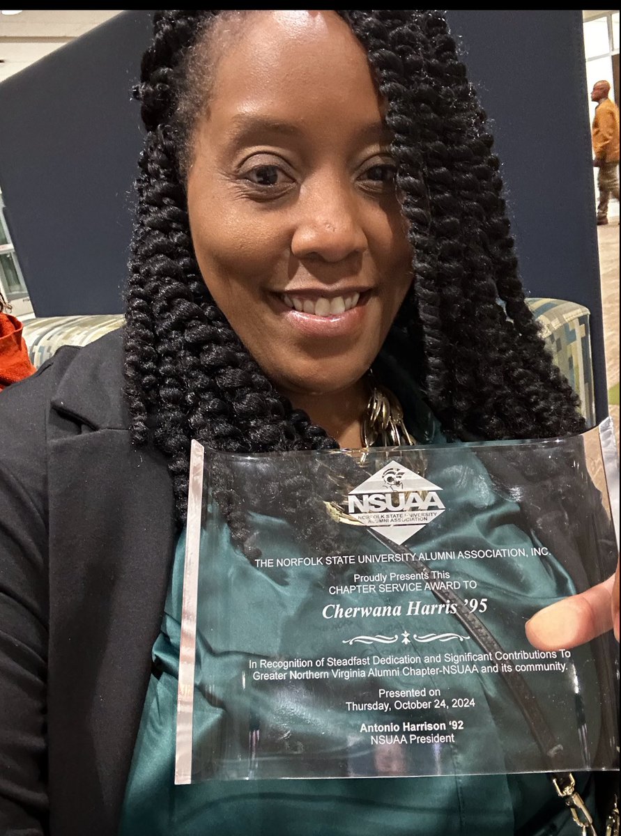 Congratulations to our Chapter Service Award Winner Cherwana Harris.  Thank you for leading our Student Services Program, College Fairs, and as our Chapter Financial Secretary 

#NSUAA | #NSU  | #NYTHC | #Repeat | #Norfolkstate | #NorfolkStateUniversity | #Behold | #GoldStandard
