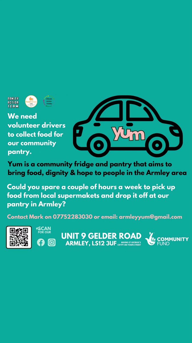We're on a mission to increase the surplus food we collect &amp; divert to Armley, to increase food security this winter. We need drivers passing through Birstall Sundays 5.30pm, Burley Sundays before 1pm, Leeds Central Tues 8-9pm, Holt Park Thurs 2-7pm, Headingley Tues 3-5pm....