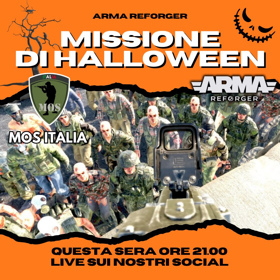 mos_italia's tweet photo. 🕘 Questa sera alle 21:00 missione zombie su Arma Reforger! 🧟‍♀️ Seguiteci in diretta live per festeggiare insieme l'avvicinarsi di Halloween.

#ZombieNight #Halloween #Arma3 #ArmaReforger #Milsim #Gaming #Gamer https://t.co/PZYuJ5bdyg
