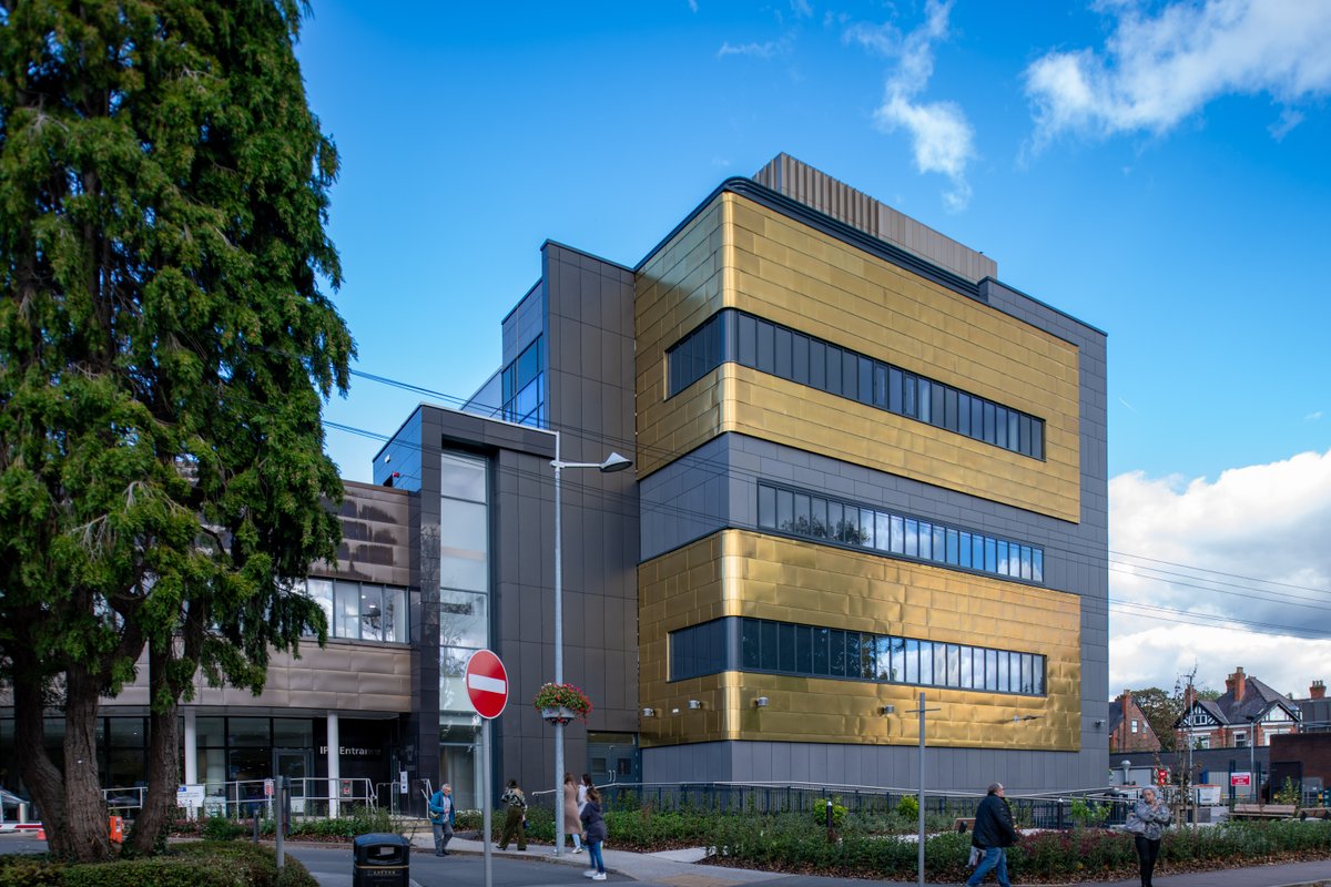 Here's a view of The Christie you might not have seen before.

The building with the gold on it is home to our two new inpatient wards which welcomed their first patients last week.

The taller building next to it is our research building, the Paterson, which opened last year.