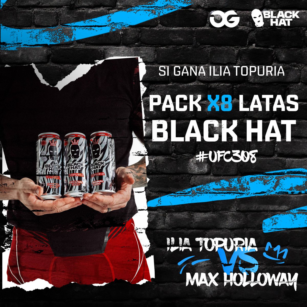 Si Ilia Topuria gana esta noche a Max Holloway en #UFC308 sortearemos un pack de 8 de sus latas de #BlackHat entre los que:

✅ Nos sigan
🔁 Den RT a la publicación

¡VAMOS MATADOR! 🇪🇸