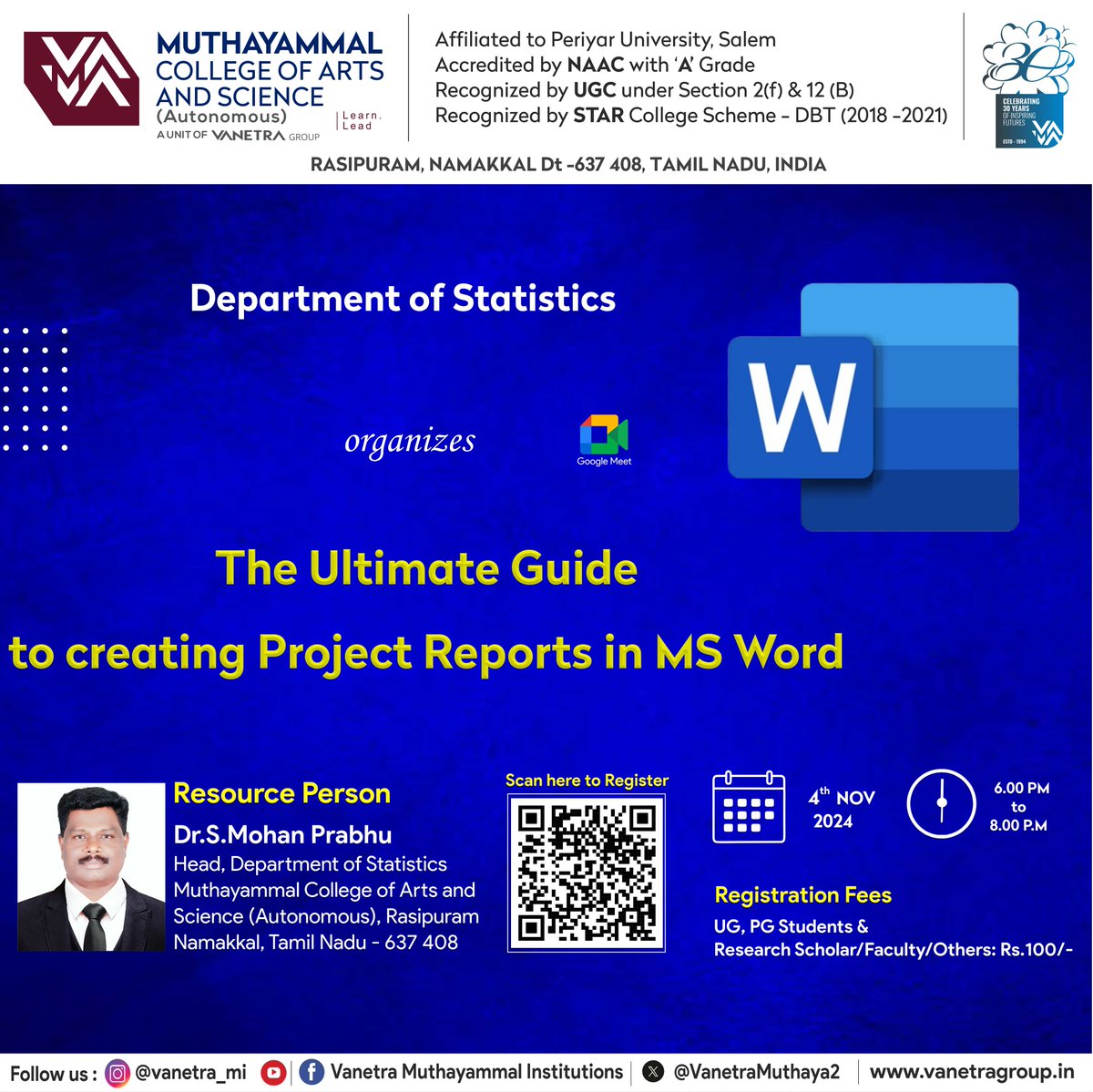 VanetraMuthaya2's tweet image. 📊 The Ultimate Guide to Creating Project Reports in MS Word 📑

The Department of Statistics is organizing a session on &quot;The Ultimate Guide to Creating Project Reports in MS Word&quot; on 4.11.2024. 
#ProjectReport #MSWordSkills #ProfessionalWriting #vanetra #vanetra_mi #alumni