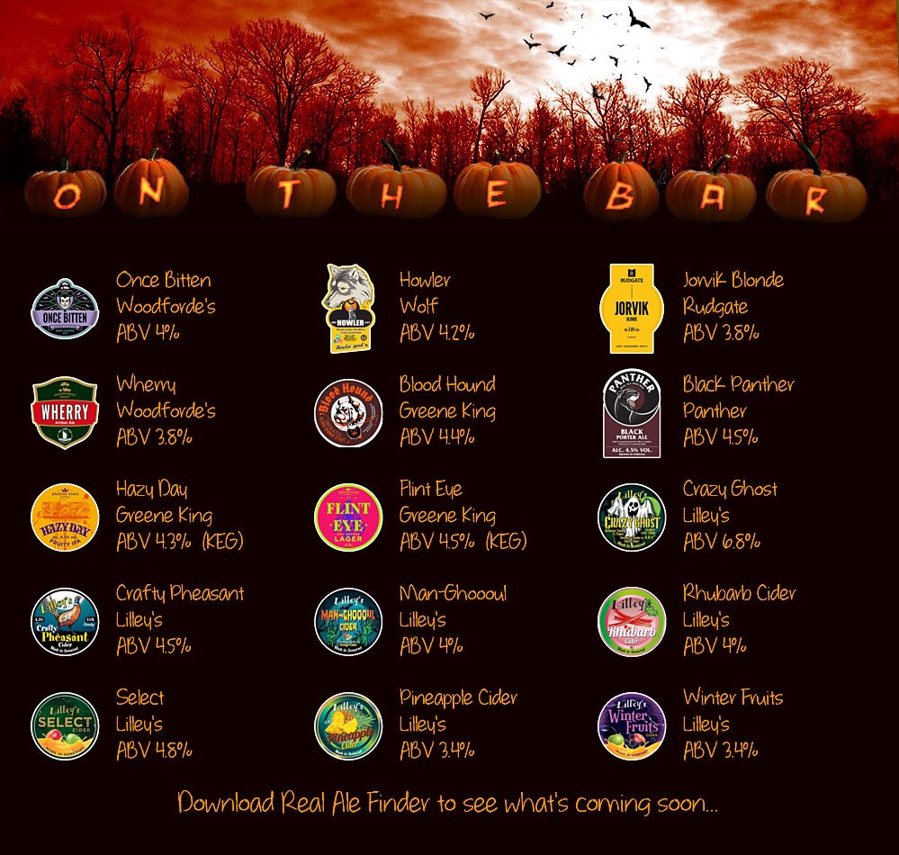 Lollards Pit (@lollards_pit) on Twitter photo On the bar Today ⬇️
🎃Halloween Party Tonight🎃
💷£50 Prize💷
Beer & Cider Board: bit.ly/2op69fb
<a href="/WoodfordesBeer/">Woodforde's Brewery</a> <a href="/WolfBrewery/">Wolf Brewery</a> <a href="/rudgatebrewery/">Rudgate Brewery</a> <a href="/greeneking/">Greene King</a> <a href="/Pantherbrewery/">Panther Brewery</a> <a href="/lilleyscider/">Lilley's Cider</a>
#RealAleFinder <a href="/NorwichBeerFest/">Norwich Beer Festival</a> @cityofale @norwichpubs On the bar Today ⬇️
🎃Halloween Party Tonight🎃
💷£50 Prize💷
Beer & Cider Board: bit.ly/2op69fb
<a href="/WoodfordesBeer/">Woodforde's Brewery</a> <a href="/WolfBrewery/">Wolf Brewery</a> <a href="/rudgatebrewery/">Rudgate Brewery</a> <a href="/greeneking/">Greene King</a> <a href="/Pantherbrewery/">Panther Brewery</a> <a href="/lilleyscider/">Lilley's Cider</a>
#RealAleFinder <a href="/NorwichBeerFest/">Norwich Beer Festival</a> @cityofale @norwichpubs