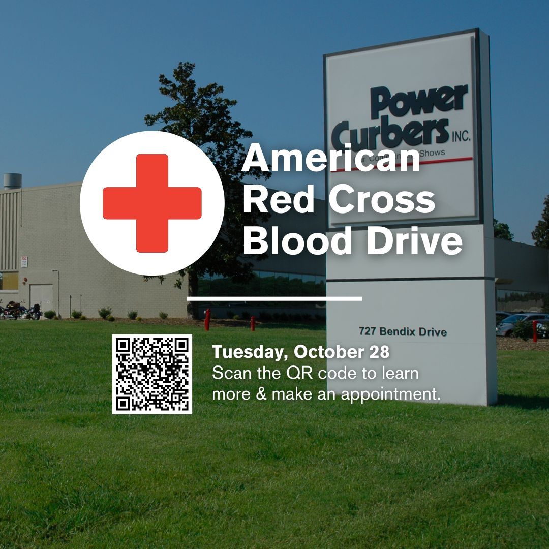 Power Curbers will host an American Red Cross blood drive on Tuesday, October 28, from 9 a.m. to 1 p.m. If you are local to our Salisbury, NC facility and would like to donate blood, please scan the QR code or visit: rcblood.org/3QaFnSc