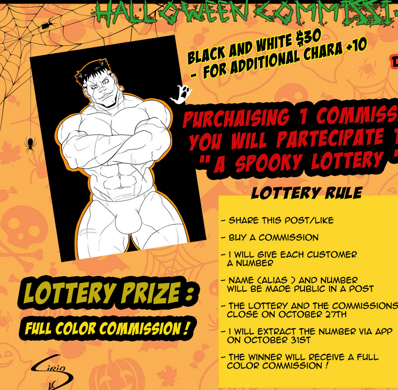 🟢 Last 2 days for partecipate to Spooky Lottery ! 
Buy a commission to participate and win a full color commission!