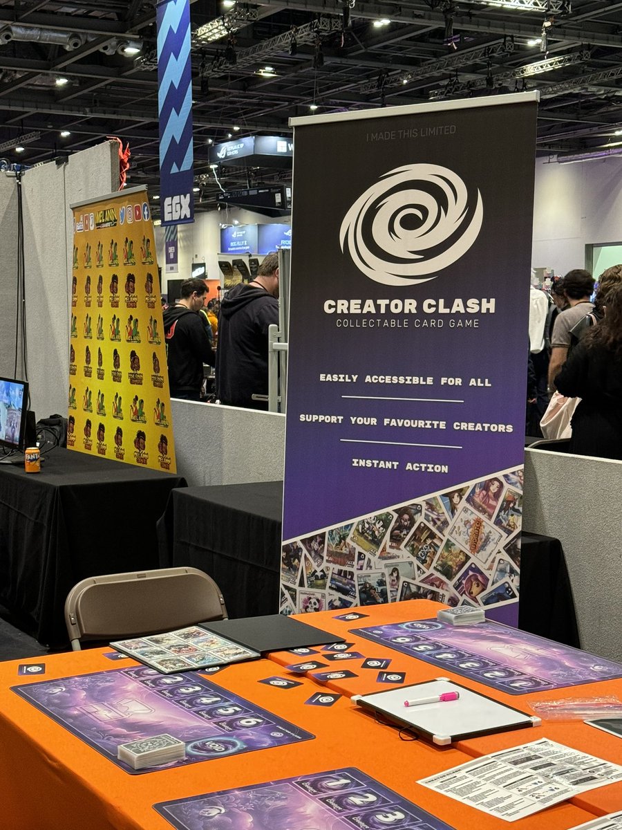 CreatorClashCCG's tweet image. We are at EGX x MCM now!! Come play creator clash on the @mayamada booth in N1 tabletop area!!