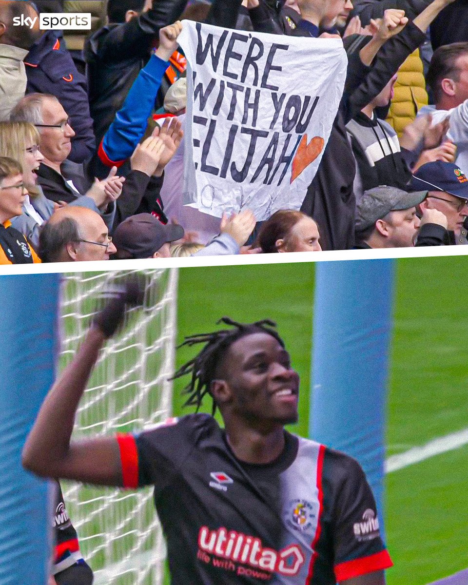 SkyFootball's tweet photo. Elijah Adebayo gets on the scoresheet much to the Luton fans' delight 🧡 https://t.co/pejKvHCt07