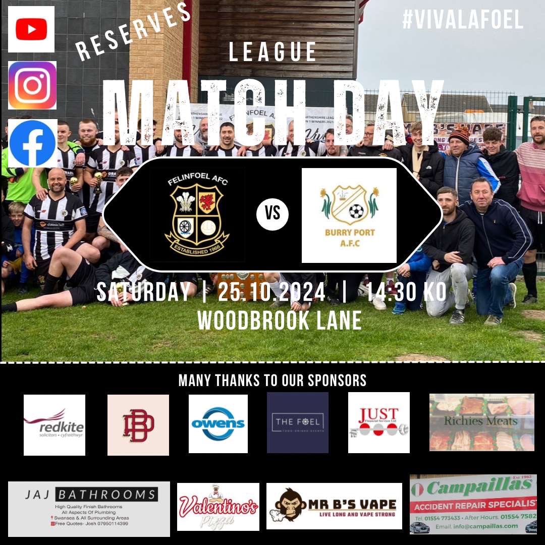 ⚽️WEEKEND FIXTURES⚽️

Both teams travel to <a href="/BurryPortfc/">Burry Port Afc</a> today for a double header. 

#vivalafoel