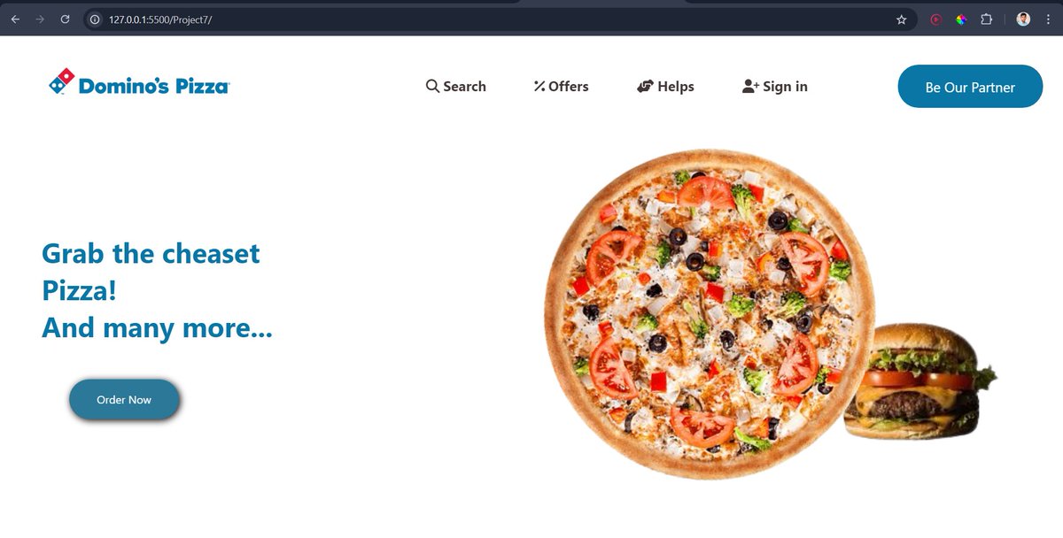 Sanket863's tweet image. Day 3 of #30DaysOfCSS: today, I learned how to use animations and transformations by creating a Domino’s front page. Progress is everything! #WebDev #CSS #LearningToCode