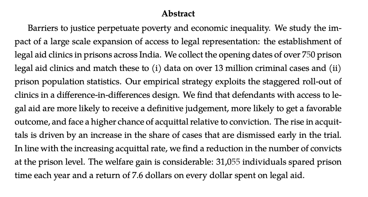 jenniferdoleac's tweet photo. Looking forward to reading this:

"Justice for all? The impact of legal aid in India" by Nitin Kumar Bharti and Jonathan Lehne

(Bharti is on the job market!)

https://t.co/vHRfWXP2pK https://t.co/dAgivNOacp