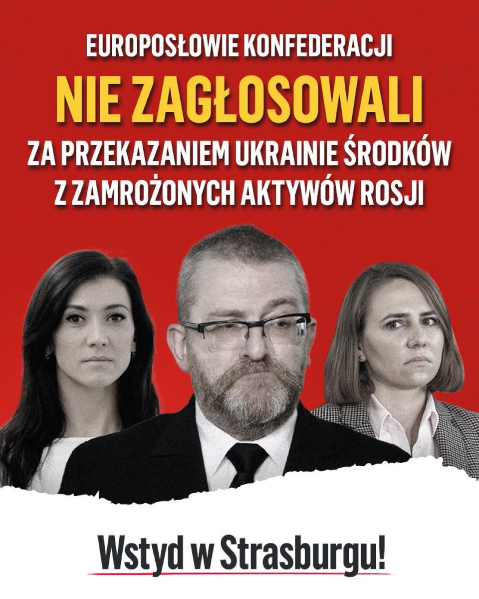 MichalSzczerba's tweet photo. W Parlamencie Europejskim nie zagłosowali za przekazaniem zysków z zamrożonych rosyjskich aktywów do wsparcia walczącej Ukrainy❗️Wstyd конфедерация❗️ https://t.co/G19Q73sOhJ