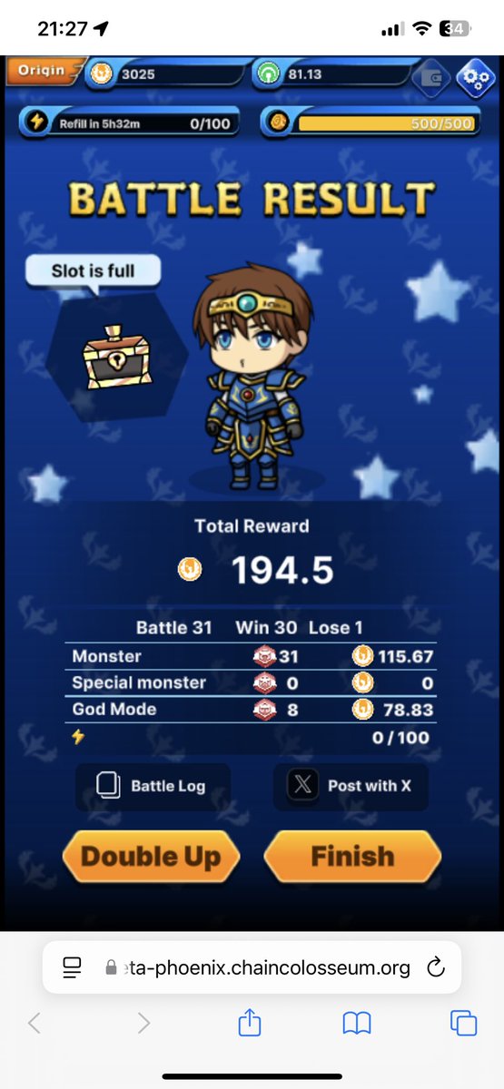 neeo_games's tweet image. チェンコロ、久々のGODモードからのダブルアップ！Originです。#bccp