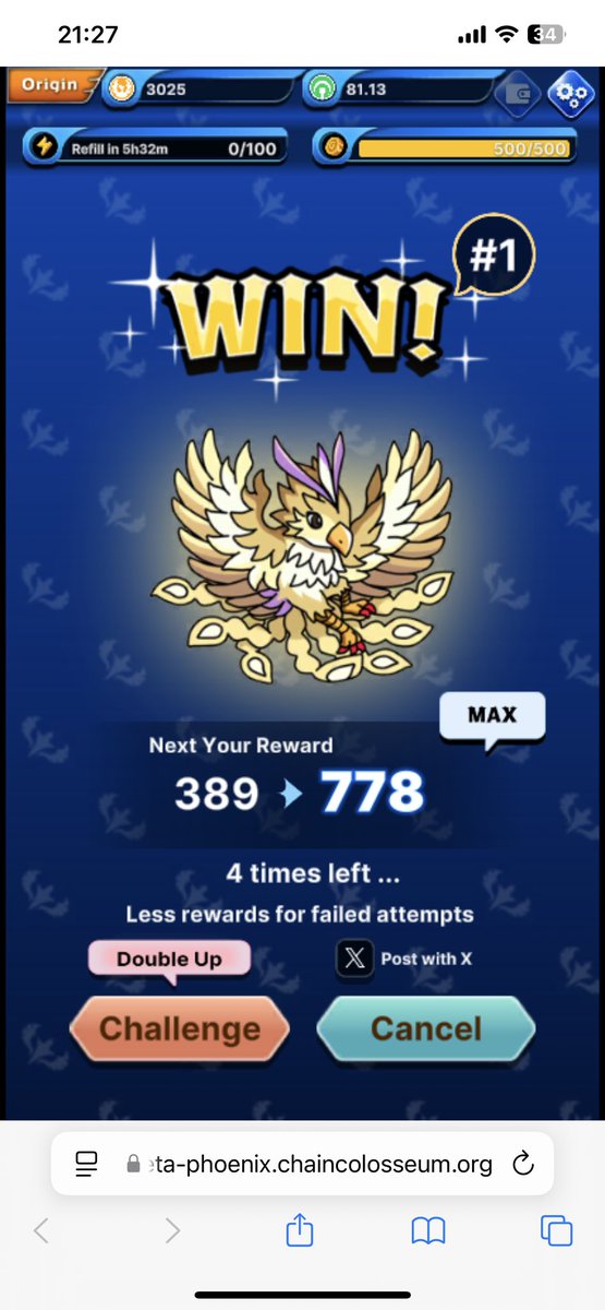 neeo_games's tweet image. チェンコロ、久々のGODモードからのダブルアップ！Originです。#bccp