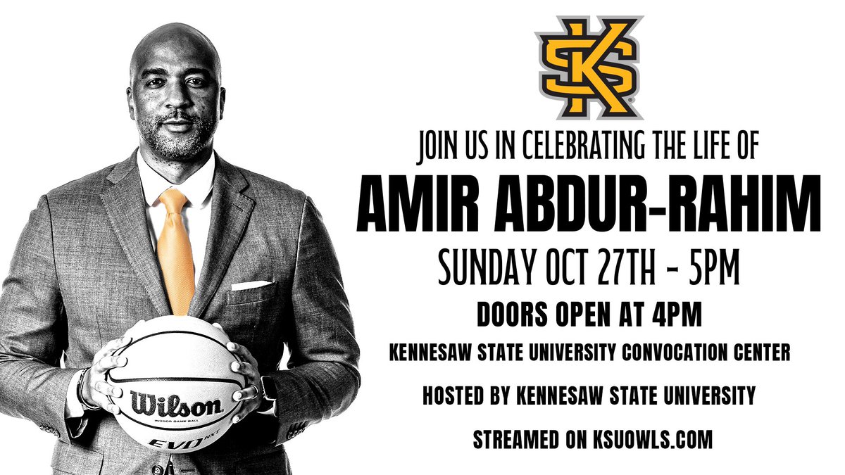 KSUOWLSMBB's tweet photo. KSU Honors Amir Abdur-Rahim with Celebration of Life Sunday at the KSU Convocation Center.

Full Details at https://t.co/bnQnNl4dxN https://t.co/BlYnIj2R8A