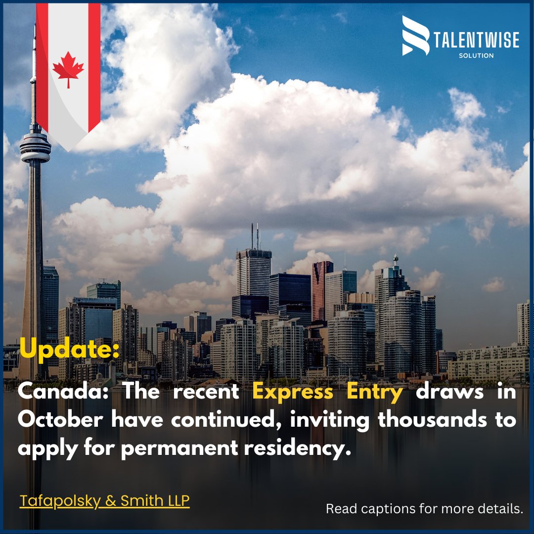 talentwisesoln's tweet image. 🇨🇦 Update: October Express Entry Draws Continue!

📞 Contact us for guidance at +971 52 196 8897
🌐 Visit: linktr.ee/TalentWiseSolu…

#CanadaExpressEntry #TalentWiseSolution #CanadaPR #ImmigrationUpdate