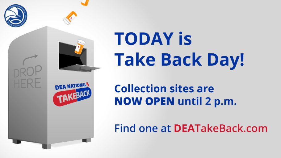 DEANEWJERSEYDiv's tweet photo. Today's the day! #DEANewJersey needs you to do your part to keep our community safe. Visit one of our #NewJersey collection sites & drop off your #expired #unneeded #medications until 2 p.m.! For more information visit https://t.co/r6Dj2wX3h4 #DEADiversion #TakeBackDay #TakeBack https://t.co/xezQnNm6KE