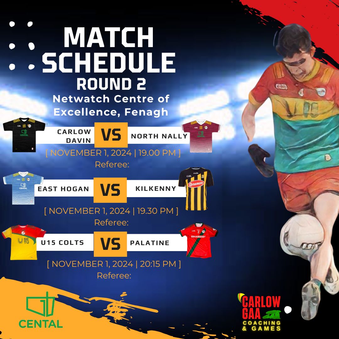 Round 2 Fixtures are here, some very interesting fixtures Friday night, 3 teams will be looking for their first win while the 8:15 game will be to see who stays unbeaten. 7pm and 8:15pm games will be livestreamed Friday. <a href="/Carlow_GAA/">Carlow GAA</a>  <a href="/KilkennyCLG/">Kilkenny GAA</a> <a href="/PalatineGAA/">Palatine GAA</a> <a href="/CWnationalist/">Carlow Nationalist</a>