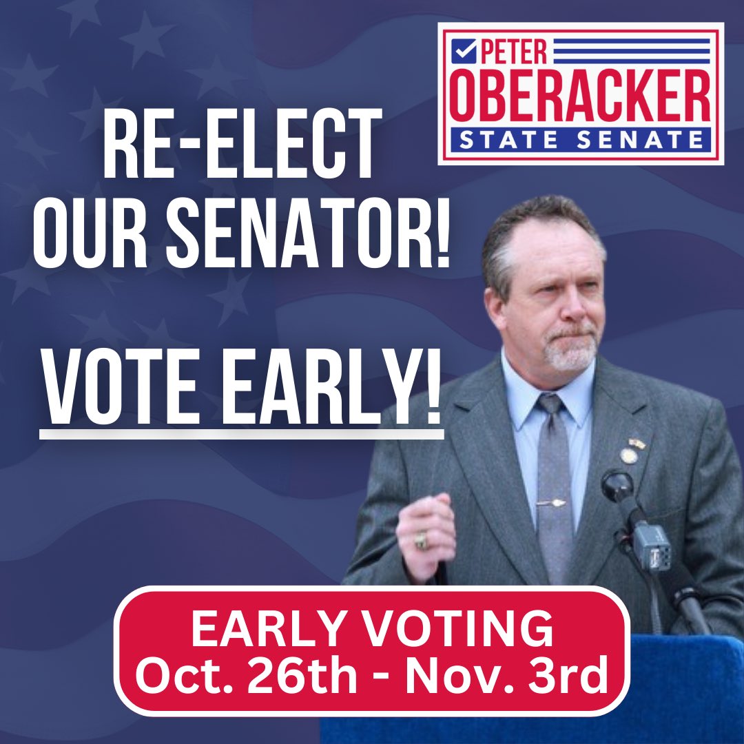 PeterforNY19's tweet photo. 🚨 EARLY VOTING STARTS TODAY! 

Keep Peter Oberacker fighting for us in Albany! Don’t wait—early voting is available today, Oct. 26th, through Nov 3rd. 

Check your county’s early voting schedule to cast your ballot: https://t.co/pJWfHDVbOV

#PeterForSenate https://t.co/j7ujFm01Ad