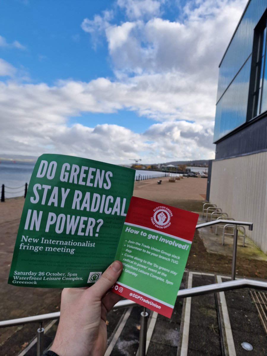 Scottish Green Party Trade Union Group (@sgptradeunion) on Twitter photo We're here in Greenock for <a href="/scottishgreens/">Scottish Greens</a> conference
Looking forward to our "Do Greens Stay Radical In Power?" with <a href="/newint/">New Internationalist</a> at 5 today, get along to Waterfront Leisure Centre for that if you're interested! It's just a short walk from the main conference venue. We're here in Greenock for <a href="/scottishgreens/">Scottish Greens</a> conference
Looking forward to our "Do Greens Stay Radical In Power?" with <a href="/newint/">New Internationalist</a> at 5 today, get along to Waterfront Leisure Centre for that if you're interested! It's just a short walk from the main conference venue.